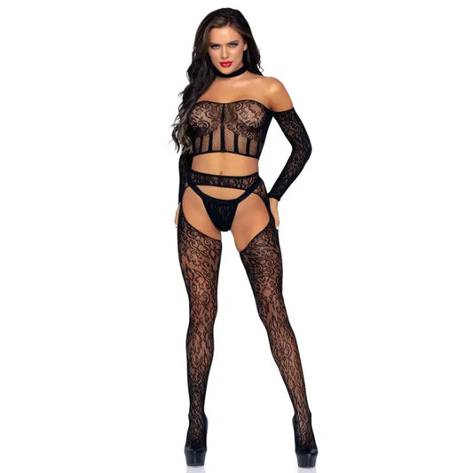 Leg Avenue Lace Top and Suspender Set for UK Sizes 6 to 12