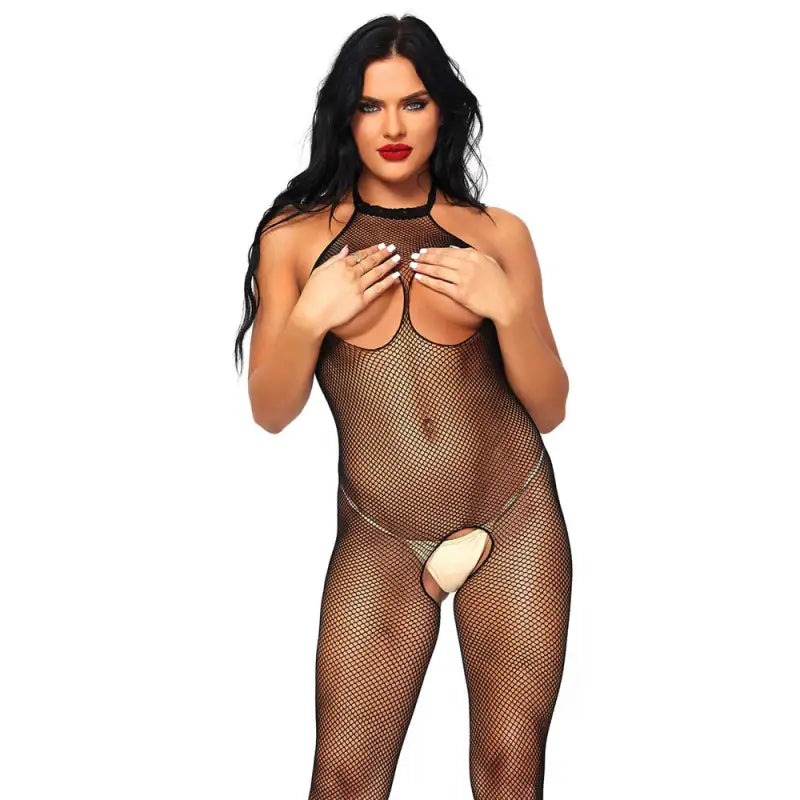 Leg Avenue Open Crotch Bust Fishnet Bodystocking for UK Sizes 6 to 12