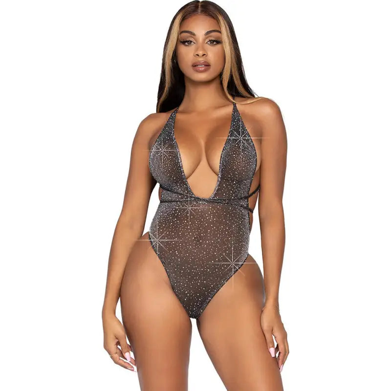Leg Avenue Rhinestone Teddy in Lurex Fabric