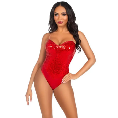 Leg Avenue Sequin Boned Bodysuit Red for Elegant Appeal