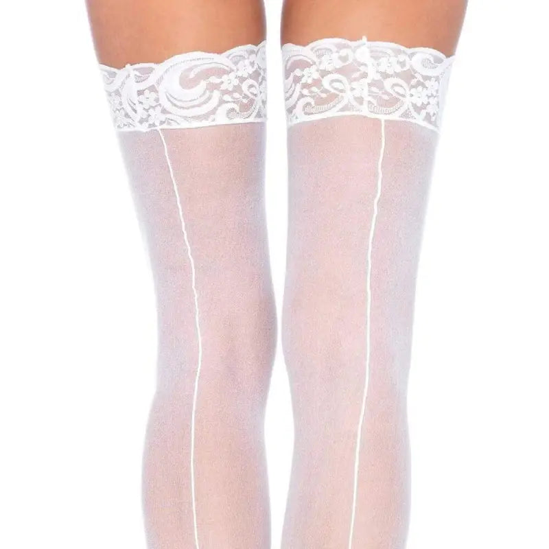 Leg Avenue Sheer Stockings with Backseam in White for UK 6 to 12