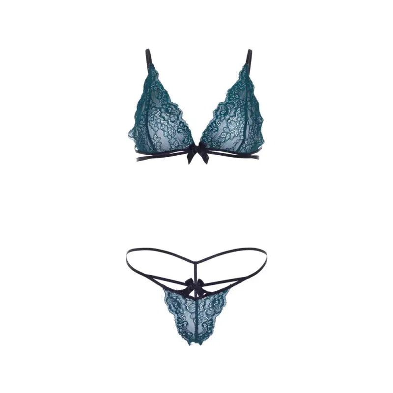 Leg Avenue Teal Lace Bralette and Matching String Panty Set