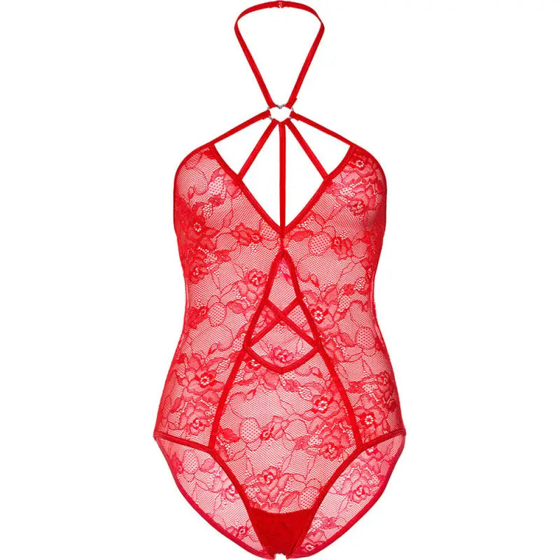 Leg Avenue Teddy in Keyhole Red with Stretch Lace Design