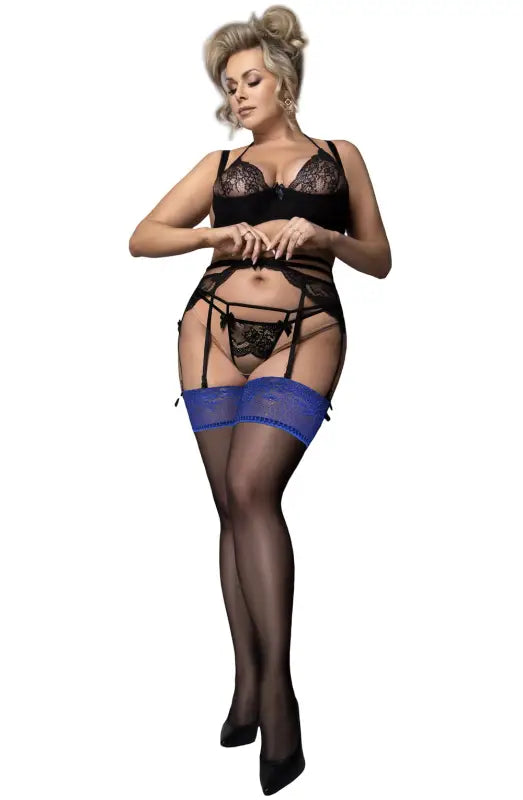 Luxurious Plus Size Black Zaffiro Hold Ups for Ultimate Comfort