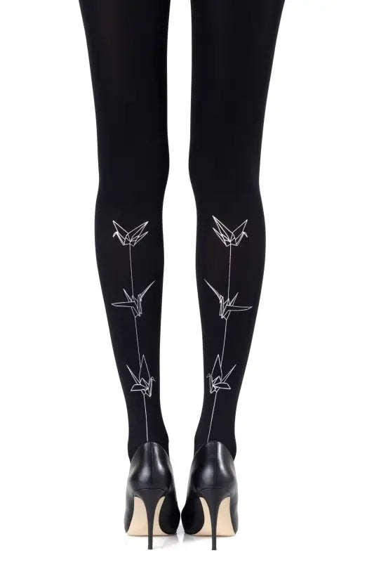 Luxury Zohara Paper Planes Silver Print Tights for Modern Elegance