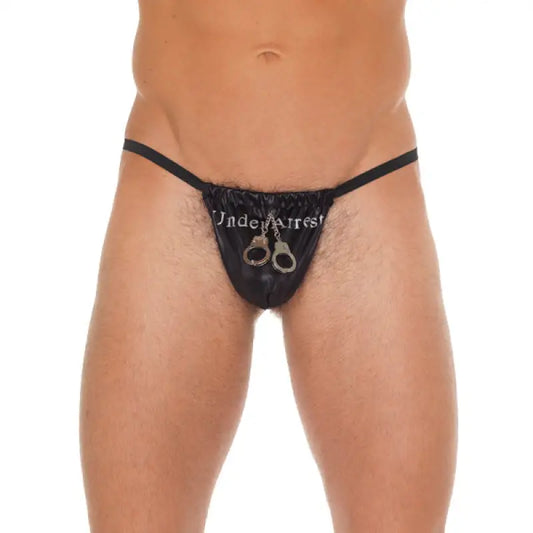 Mens Black GString with Handcuff Pouch for Ultimate Pleasure