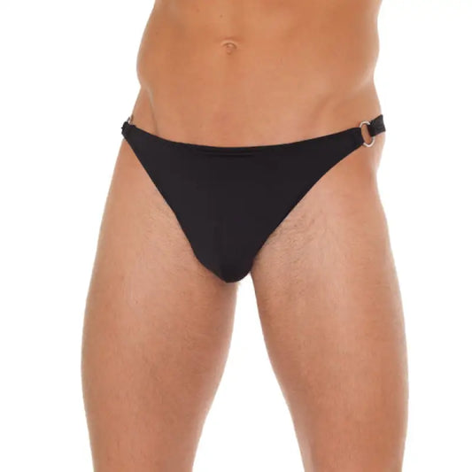 Mens Black GString with Metal Hoop Connectors for Ultimate Pleasure