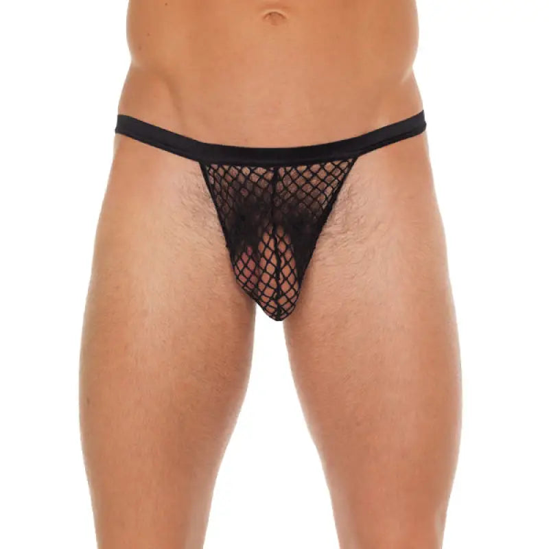 Mens Black GString with Black Net Pouch for Ultimate Comfort