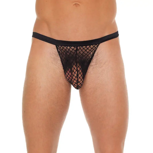 Mens Black GString with Black Net Pouch for Ultimate Comfort