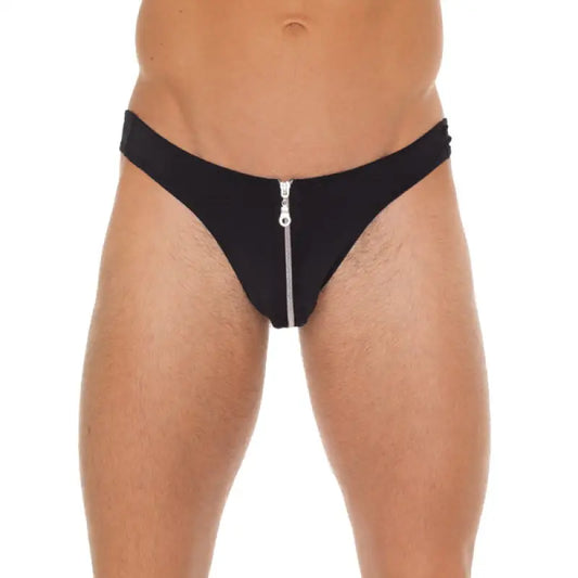 Mens Black Gstring with Zipper for Enhanced Intimacy and Comfort