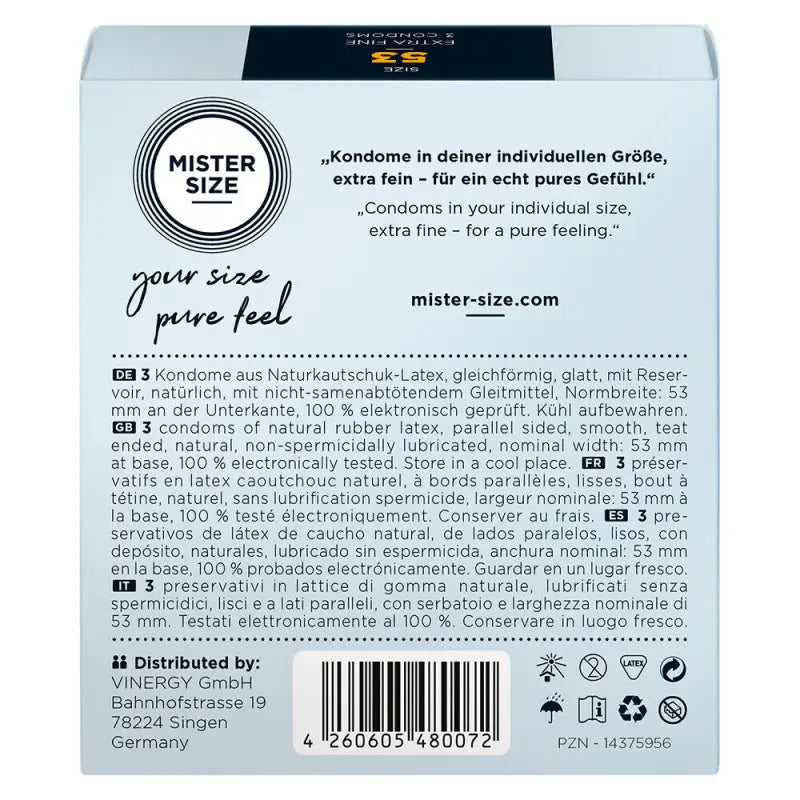 Mister Size 53mm Pure Feel Condoms for a Natural Experience