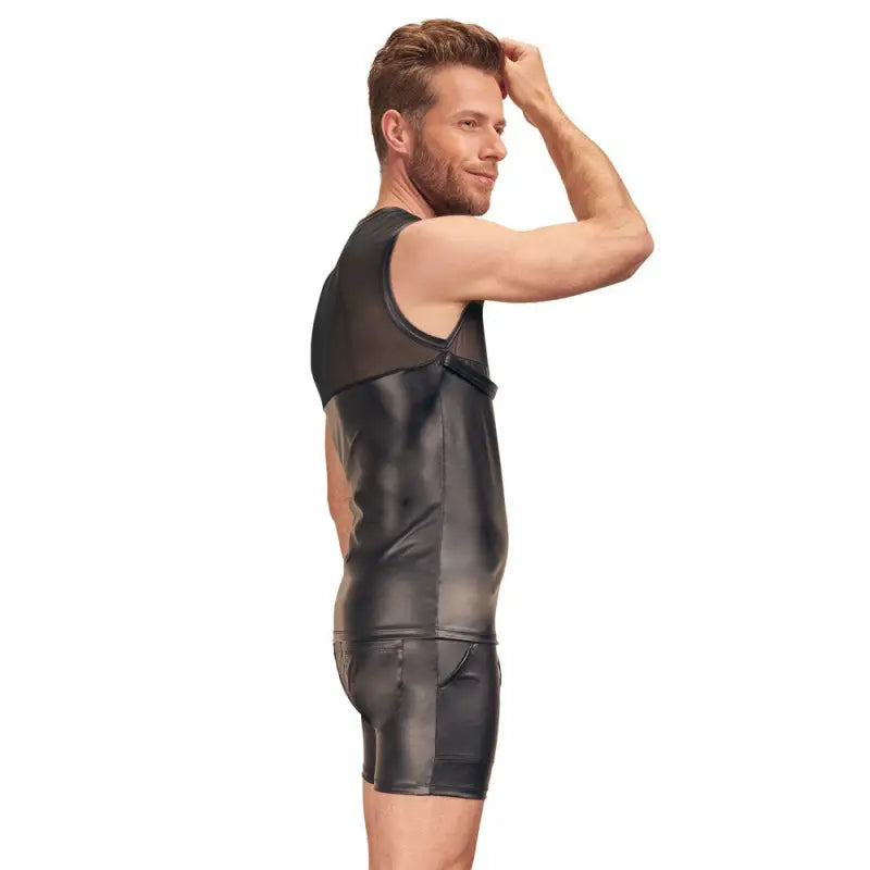 NEK Matte Look Shirt with Chest Harness Black for Ultimate Desires