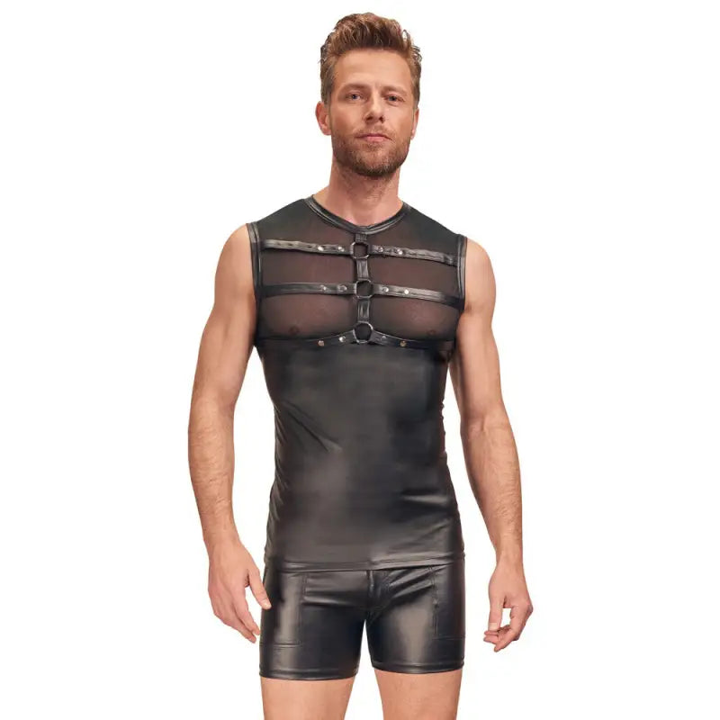 NEK Matte Look Shirt with Chest Harness Black for Ultimate Desires