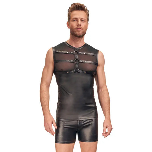 NEK Matte Look Shirt with Chest Harness Black for Ultimate Desires