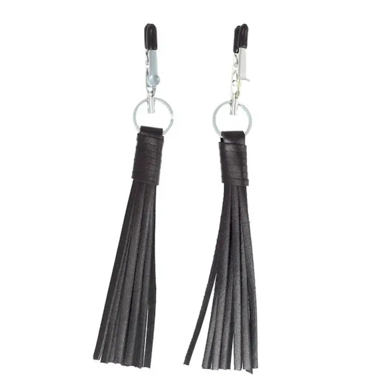 Nipple Clamps with Black Leather Tassels for Enhanced Sensation