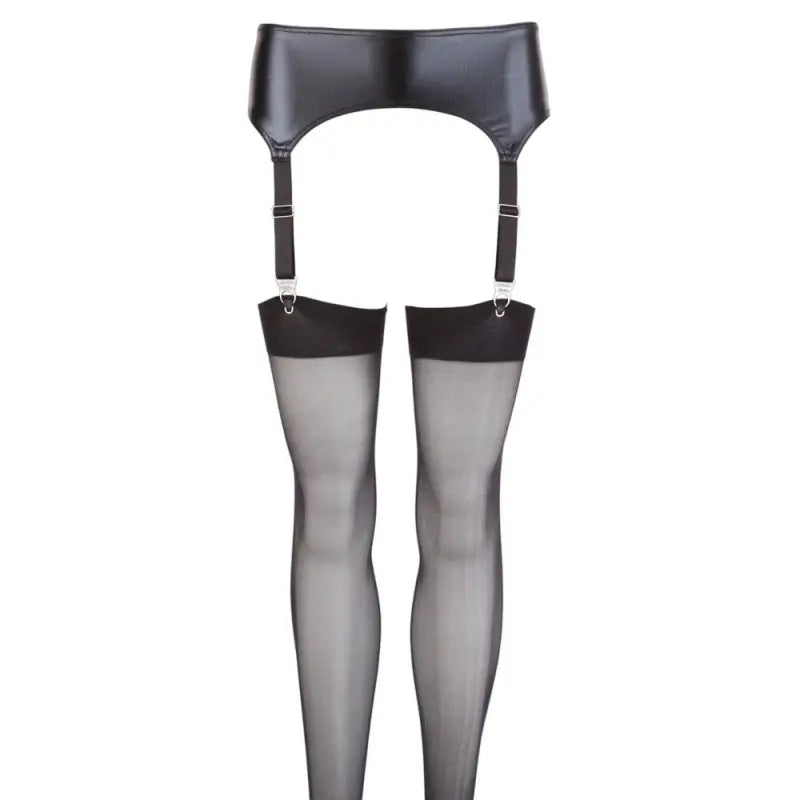 NOXQSE Wet Look Suspender Belt with Metal Clips and Straps