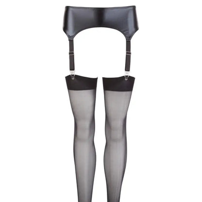 NOXQSE Wet Look Suspender Belt with Metal Clips and Straps