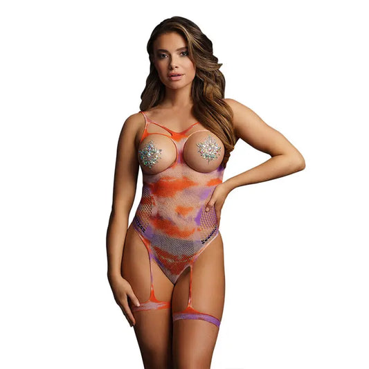 Open Cup Strappy Teddy Tie Dye Playsuit for Contemporary Fashion