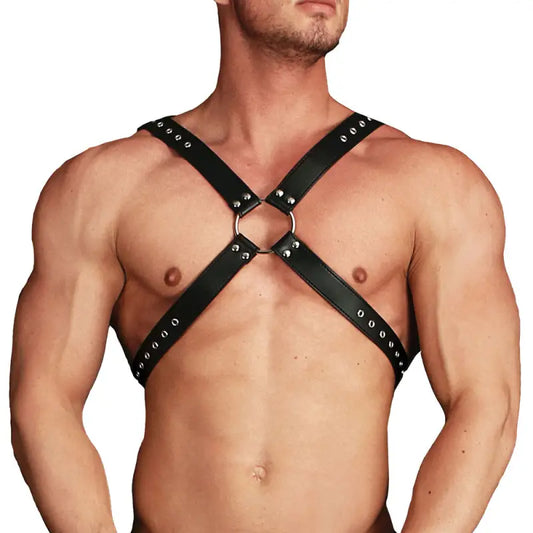 Ouch Adonis High Halter Harness with Bonded Leather Straps