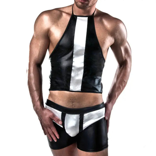 Passion Black and White Shorts and Top for Stylish Male Lingerie