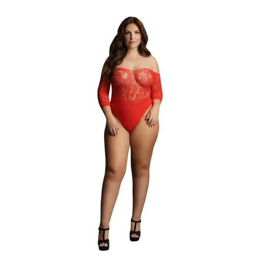 Plus Size Crotchless Rhinestone Teddy in Red