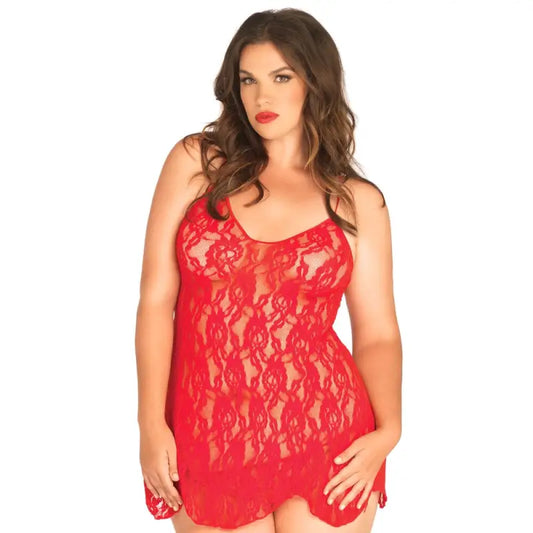 Plus Size Lace Flair Chemise in Leg Avenue Rose Lace Design