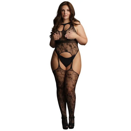 Plus Size Lace Suspender Bodystocking for Elegant Comfort