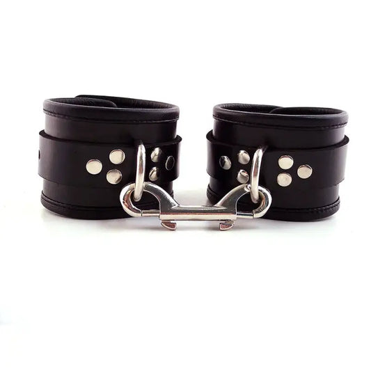 Rouge Garments Black Leather Ankle Cuffs with Piping for Restraint