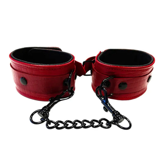 Rouge Garments Leather Croc Print Ankle Cuffs in Burgundy and Black