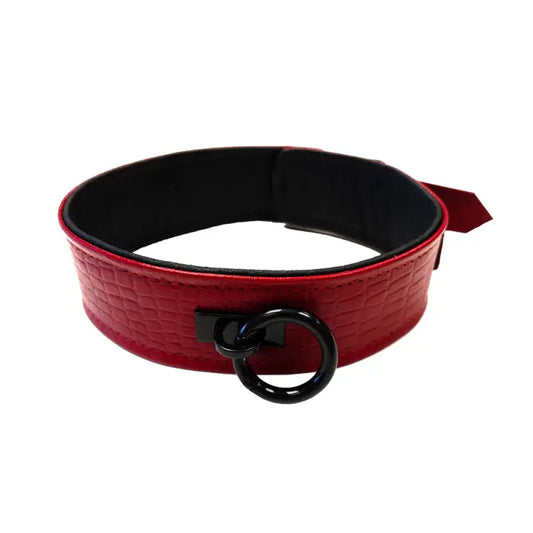 Rouge Garments Leather Croc Print Collar in Burgundy Snake Print