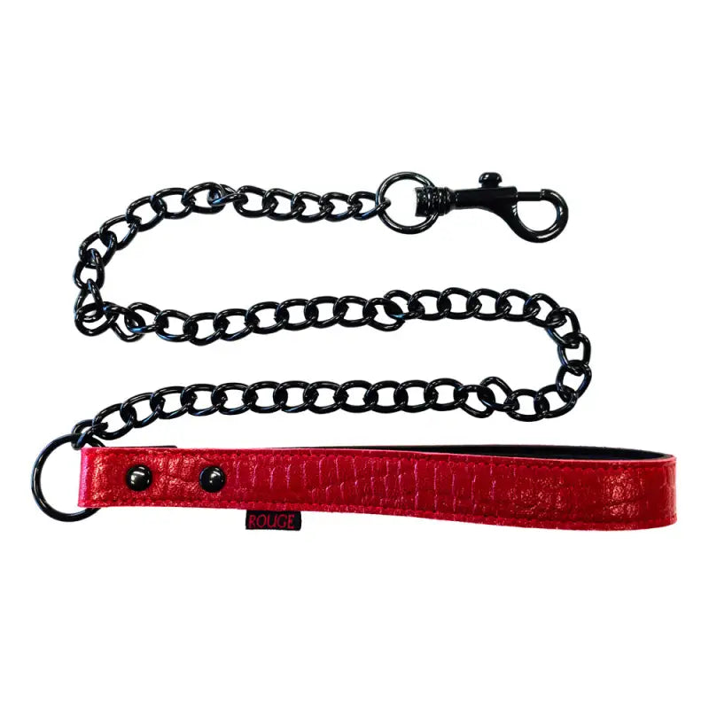 Rouge Garments Leather Croc Print Lead with Metal Chain in Burgundy