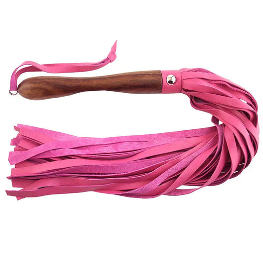 Rouge Garments Wooden Handled Pink Leather Flogger for Exquisite Satisfaction