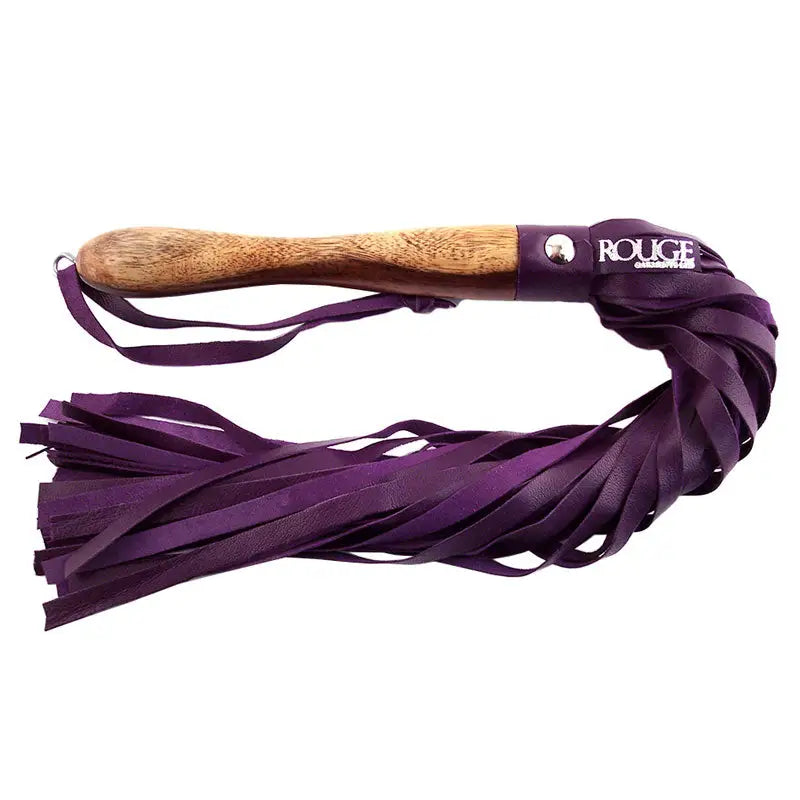 Rouge Garments Wooden Handled Purple Leather Flogger 23 Inches Long