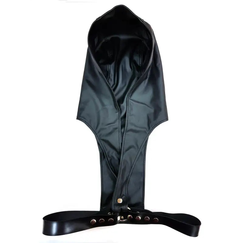 Rouge Leather Harness with Faux Leather Hoodie for Enhanced Sensation