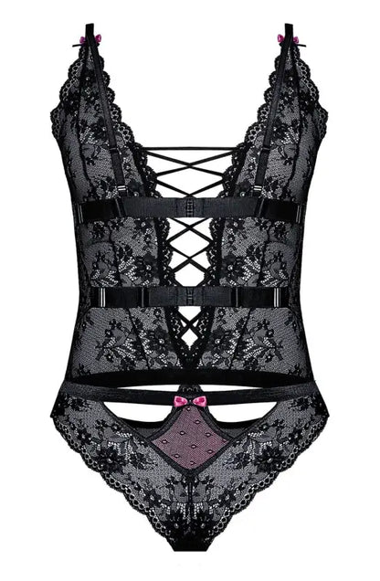 Roza Fifii Black Body with Contrasting Pink Satin Bows for Ultimate Elegance