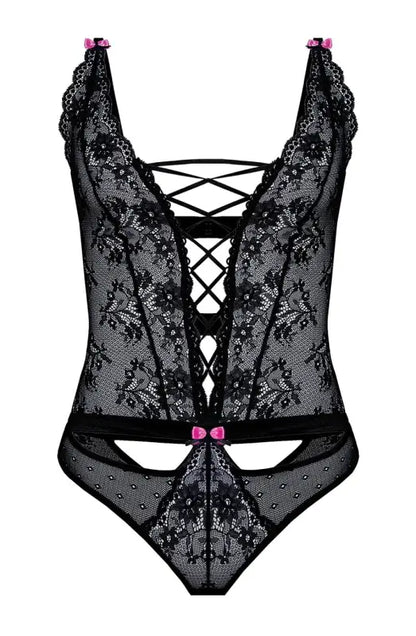 Roza Fifii Black Body with Contrasting Pink Satin Bows for Ultimate Elegance