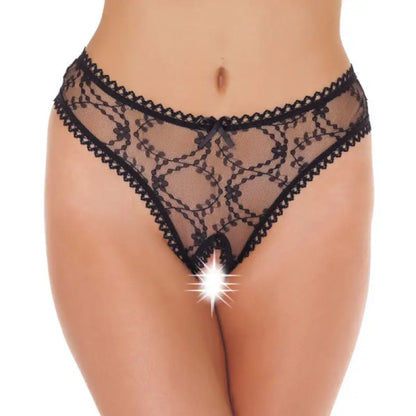 Sheer Pattern Crotchless Black G-String for Ultimate Pleasure