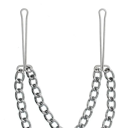 Silver Nipple Clamps with Double Chain for Enhanced Sensation