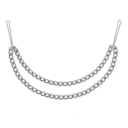 Silver Nipple Clamps with Double Chain for Enhanced Sensation