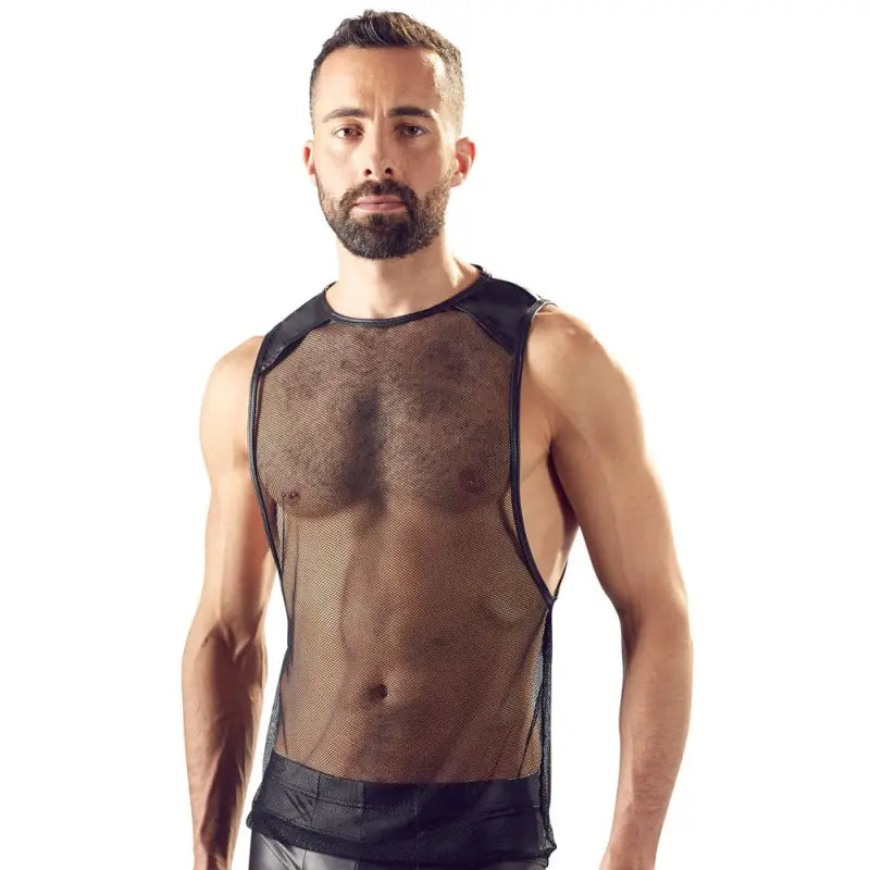 Svenjoyment Mens Black Net Shirt for Dark Parties
