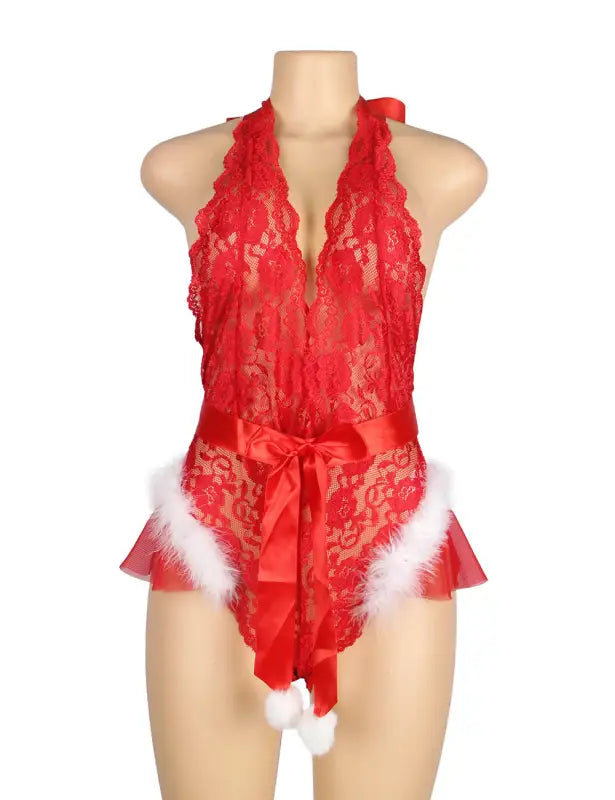 Unwrap Desire with the YX874Q Christmas Sexy Halter Neck Teddy