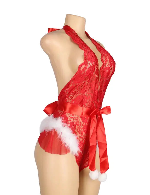 Unwrap Desire with the YX874Q Christmas Sexy Halter Neck Teddy