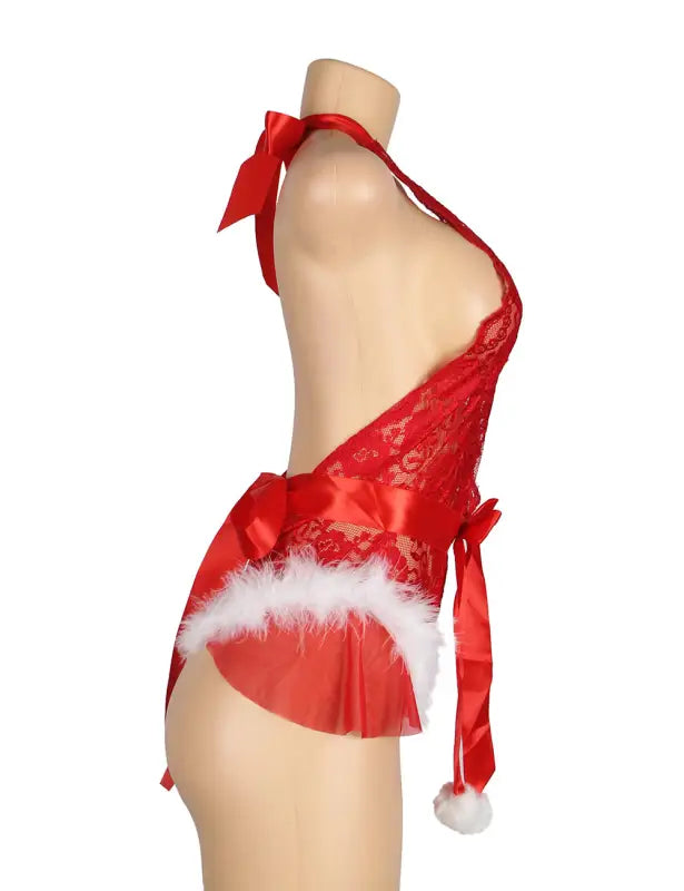 Unwrap Desire with the YX874Q Christmas Sexy Halter Neck Teddy