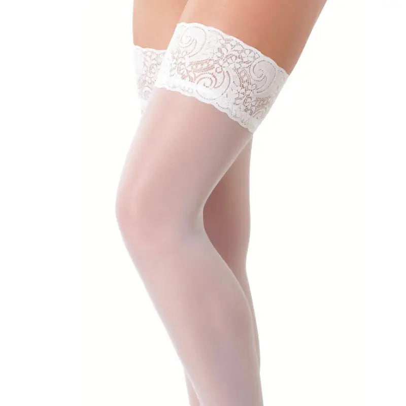 White HoldUp Stockings With Floral Lace Top for Elegant Seduction