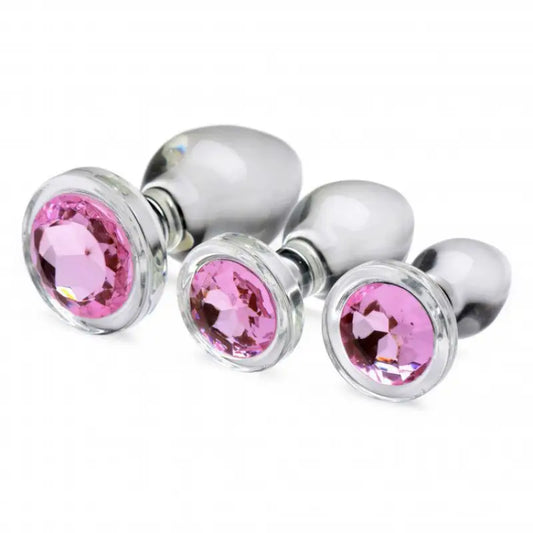 XR Pink Gem Glass Anal Plug Set for Ultimate Sensation and Elegance