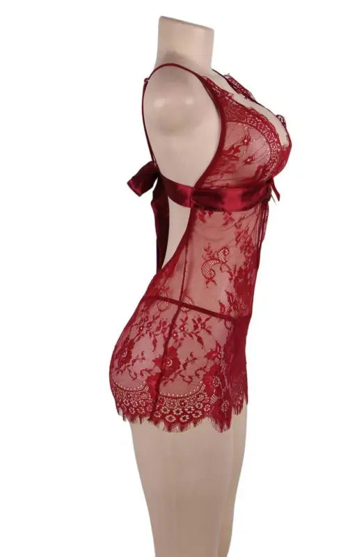 YesX YX855 Chemise Hot Red with Alluring Eyelash Lace Detail