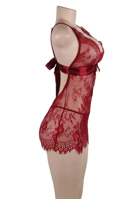 YesX YX855 Chemise Hot Red with Alluring Eyelash Lace Detail