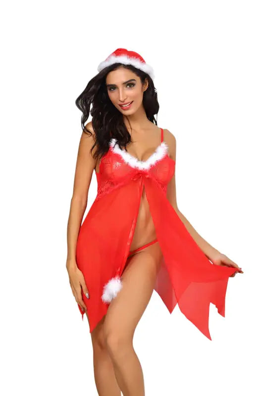 YesX YX947 3PC Red Babydoll for a Perfect Festive Fantasy Experience