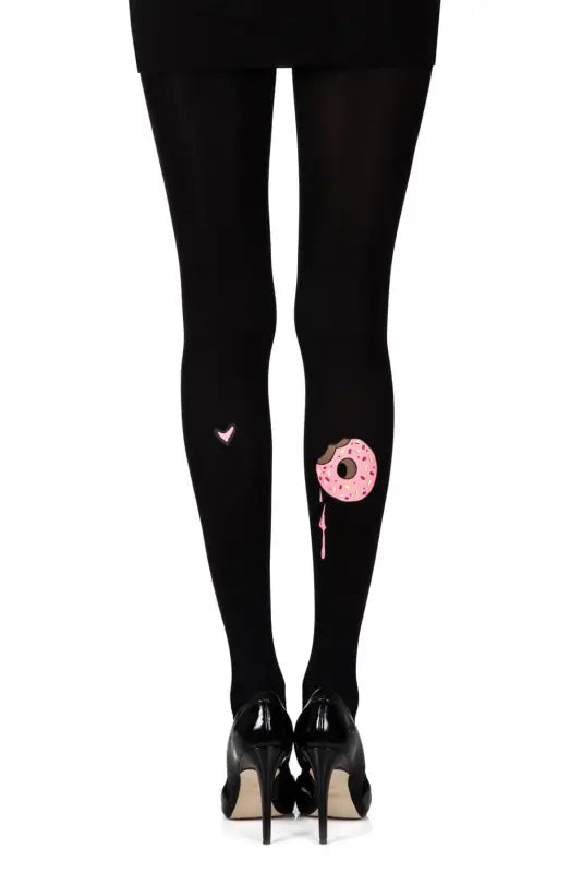 Zohara A Donut Bite Black Print Tights with Appetizing Donut Design