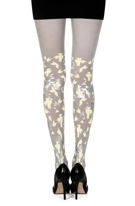 Zohara Confetti Grey Tights with Festive Yellow Confetti Print